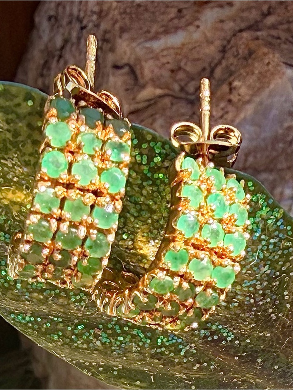 3 CTW Emerald 18K Yellow Gold Plated Hoop Earrings